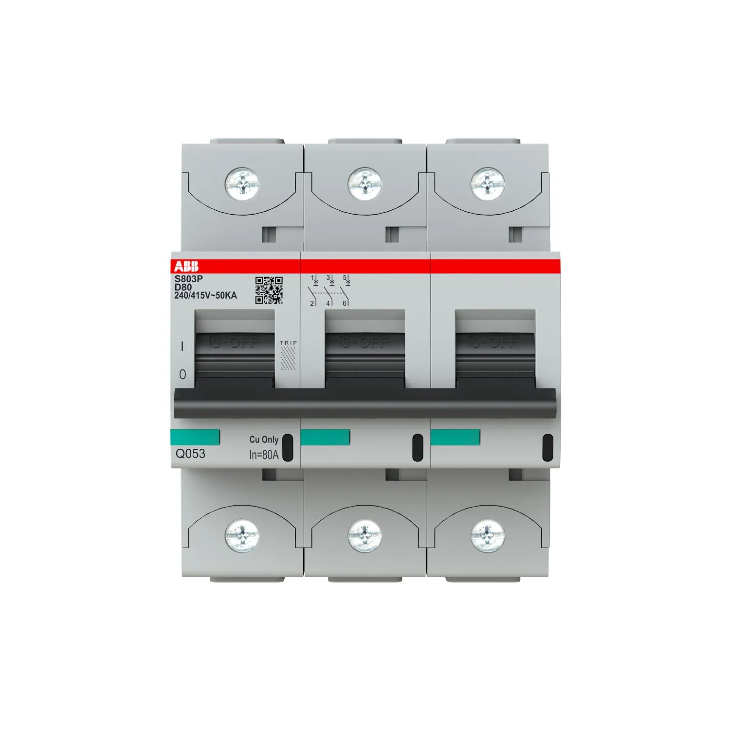 Interruttore magnetotermico ABB, 3P 80A 36 kA, Tipo D