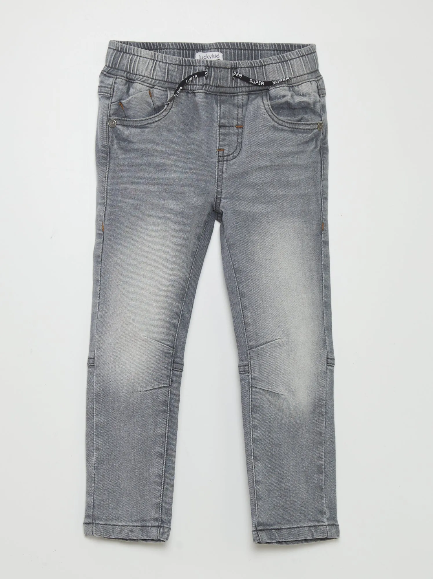 Jeans con vita elasticizzata e cordoncini - GRIGIO