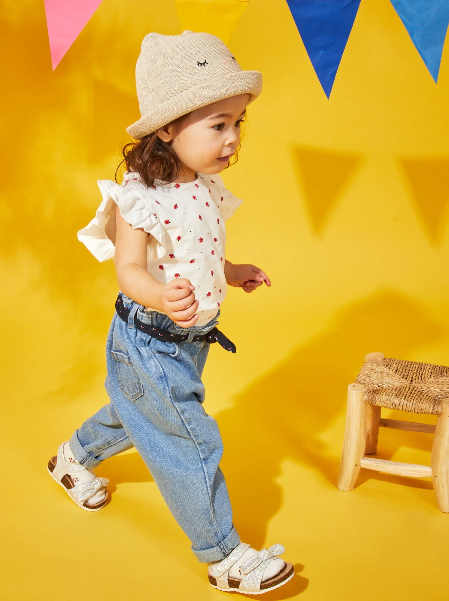 Jeans paper bag con cintura in tessuto - BLU