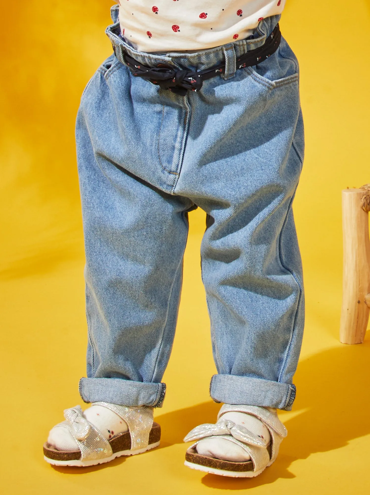 Jeans paper bag con cintura in tessuto - BLU