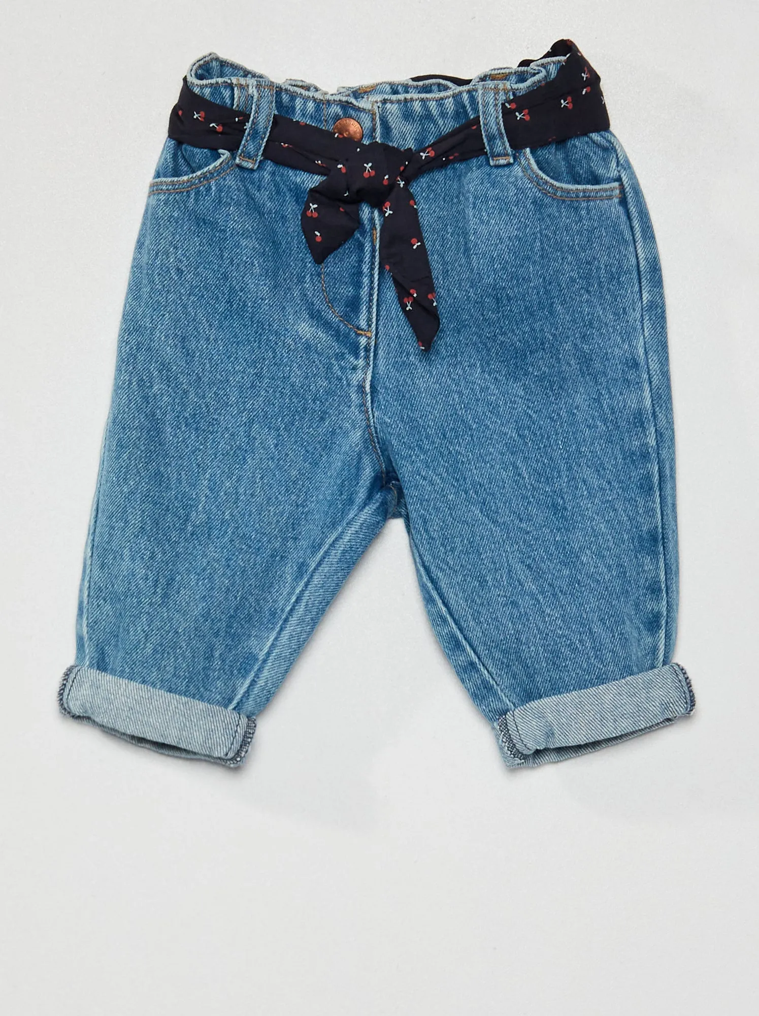 Jeans paper bag con cintura in tessuto - BLU