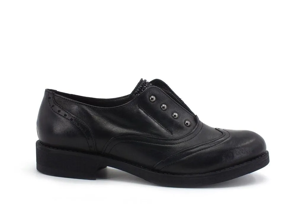 JIUDIT Derby Scarpa Linguetta Strass Borchie Nero 1503