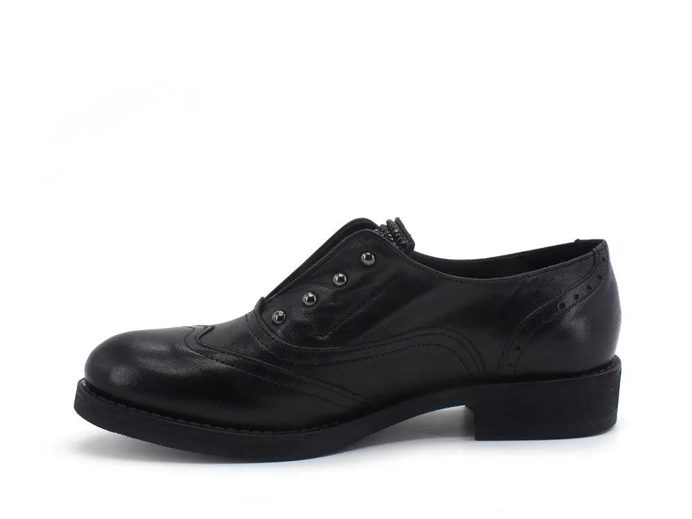 JIUDIT Derby Scarpa Linguetta Strass Borchie Nero 1503