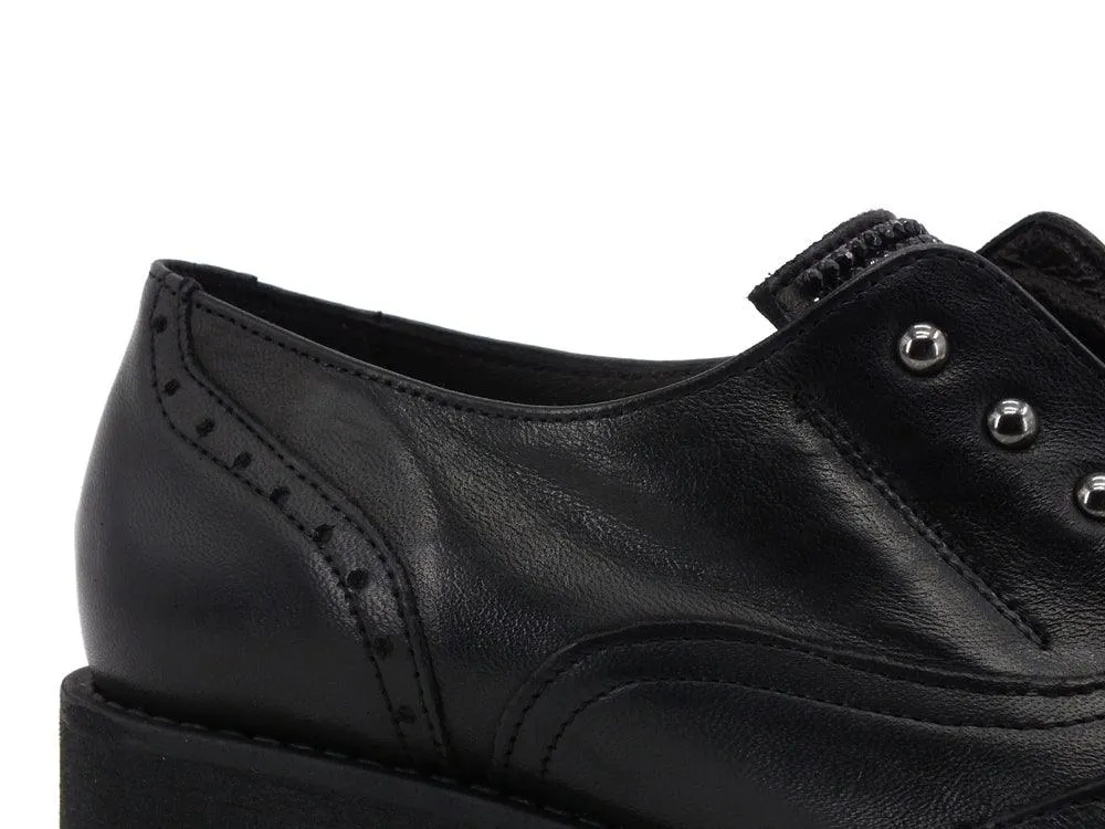 JIUDIT Derby Scarpa Linguetta Strass Borchie Nero 1503
