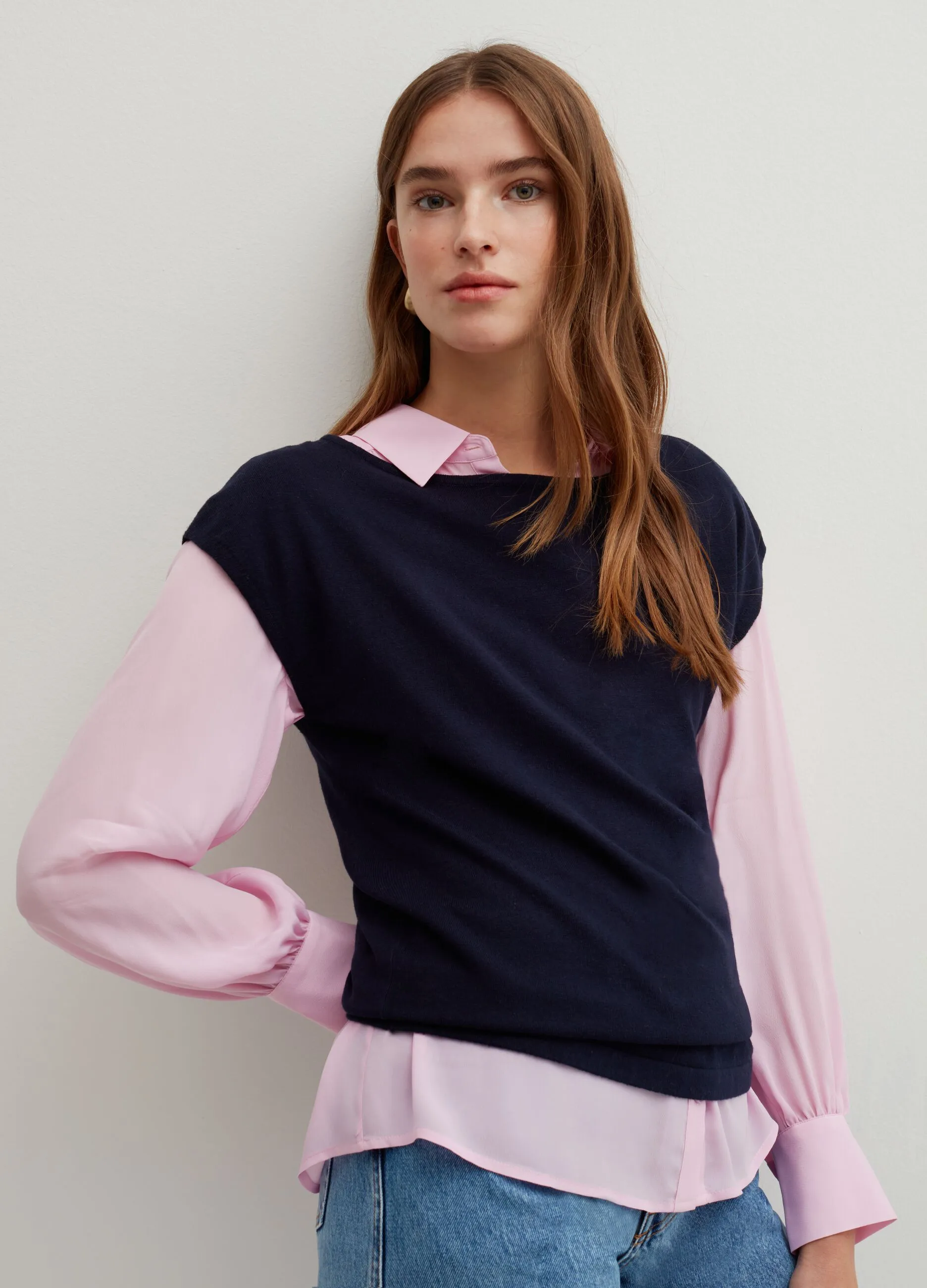 Maglia in seta e cotone tinta unita