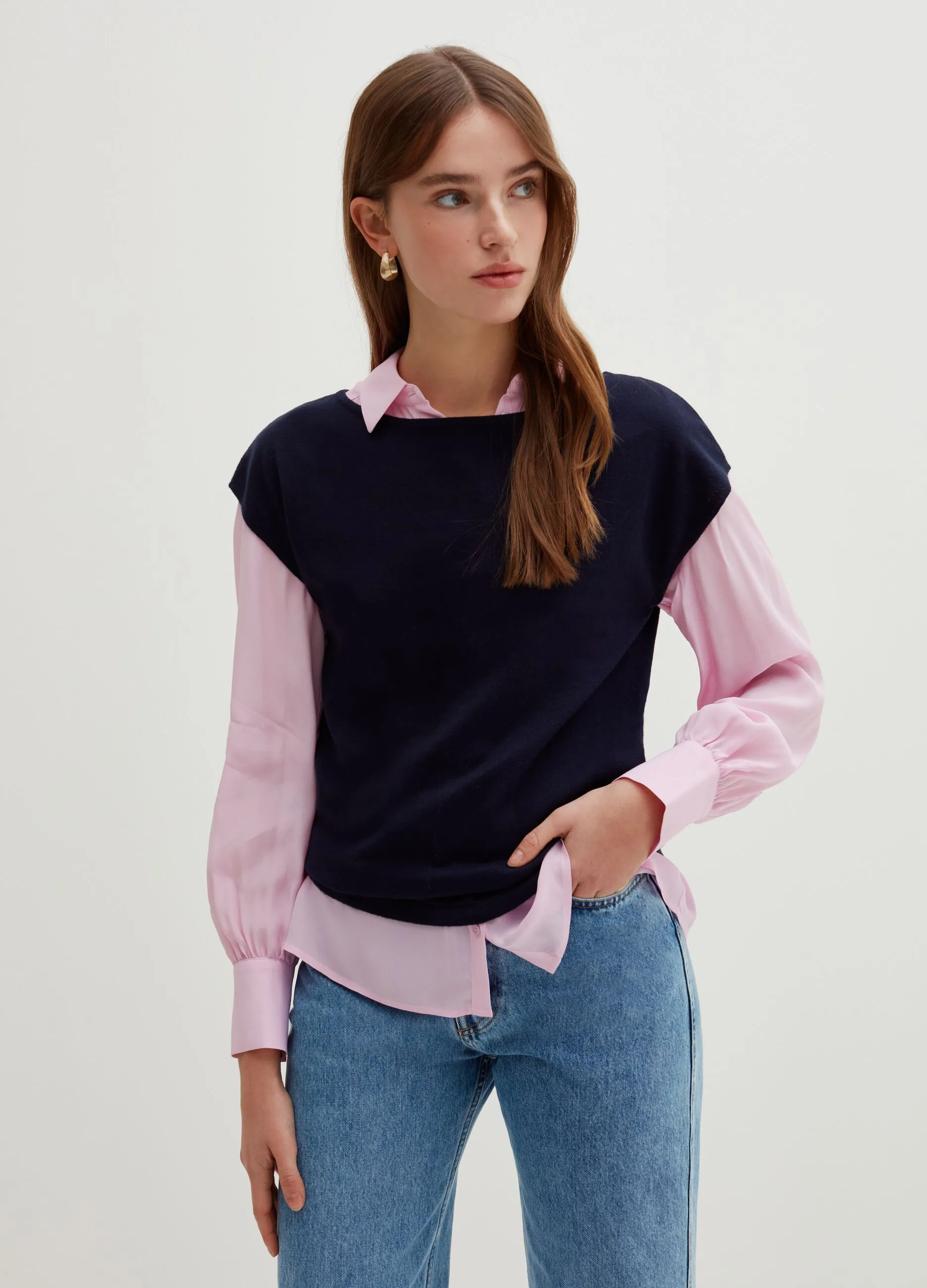 Maglia in seta e cotone tinta unita