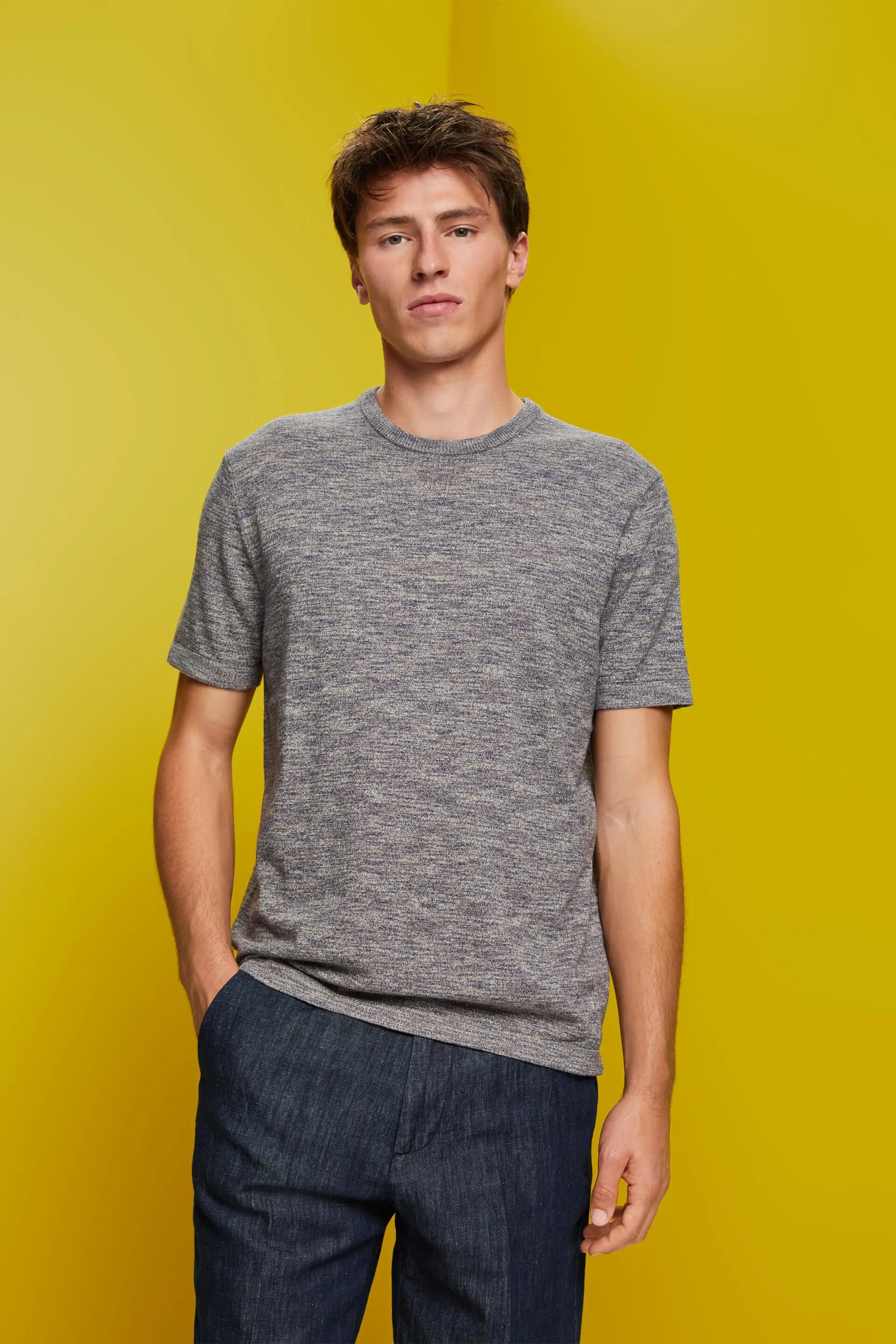 Maglione a manica corta in maglia melangiata