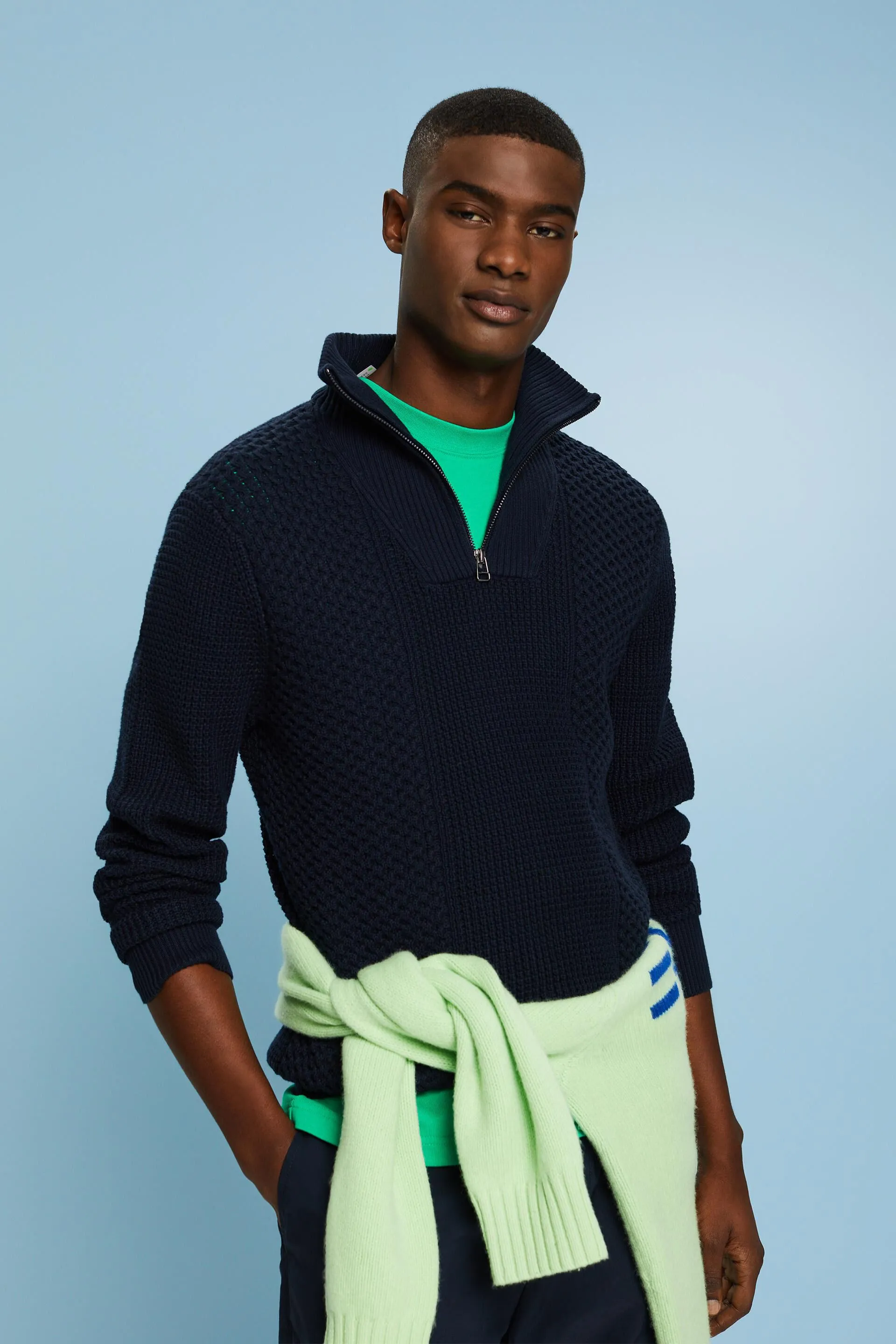 Maglione con mezza zip in maglia intrecciata