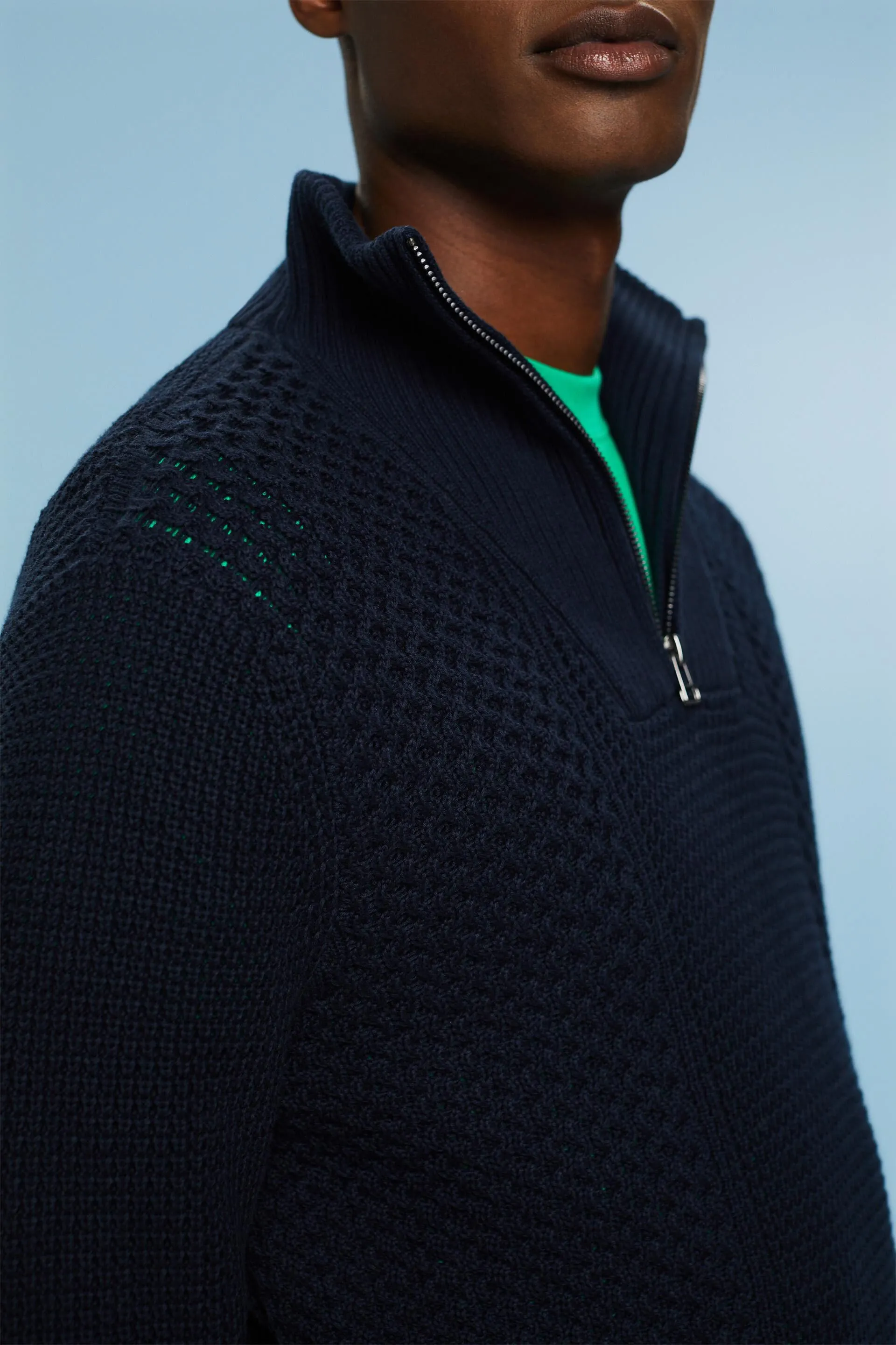 Maglione con mezza zip in maglia intrecciata
