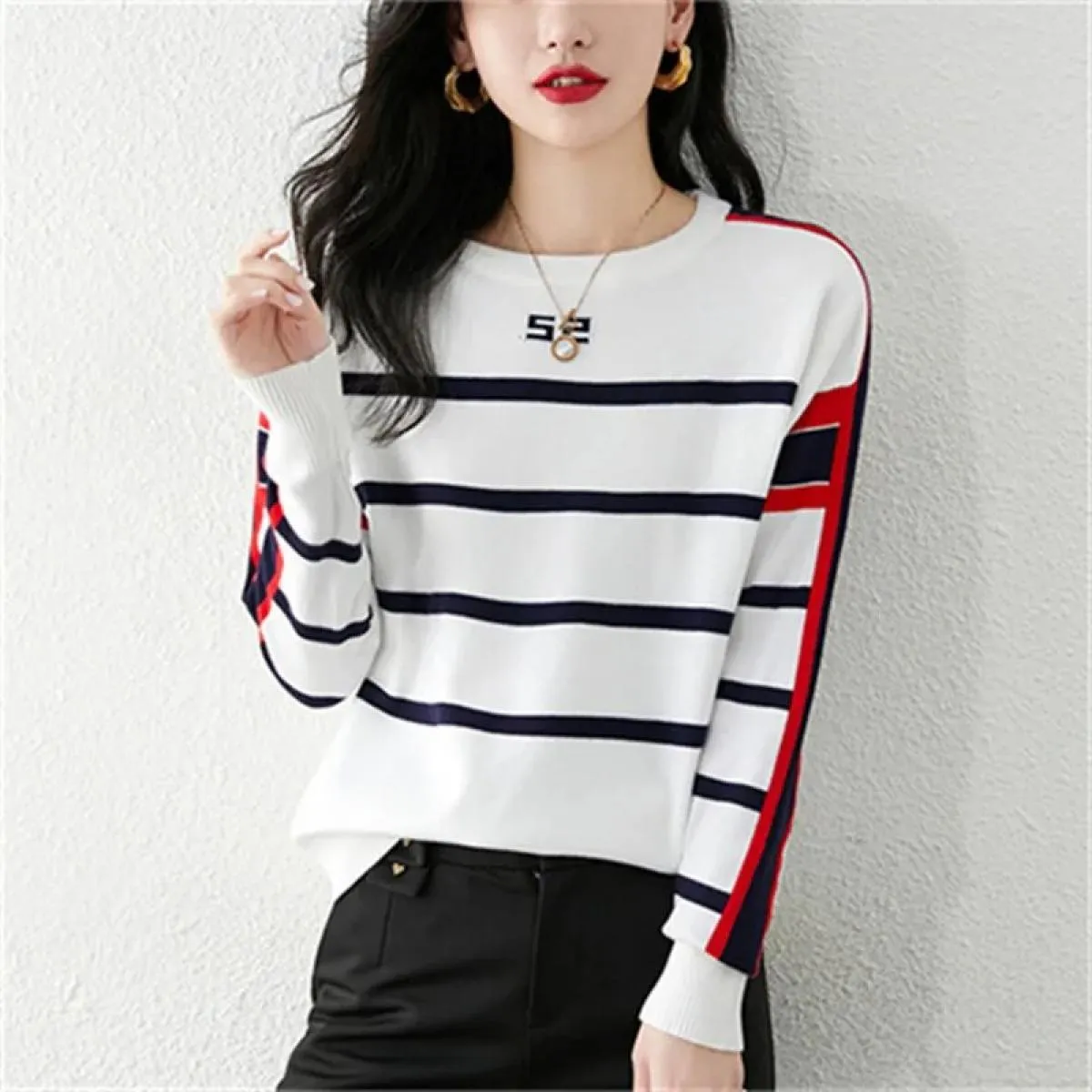 Maglione da donna Autunno Inverno O Collo Maglieria Manica lunga Maglione allentato Pullover Lady Maglione di alta qualità Top l