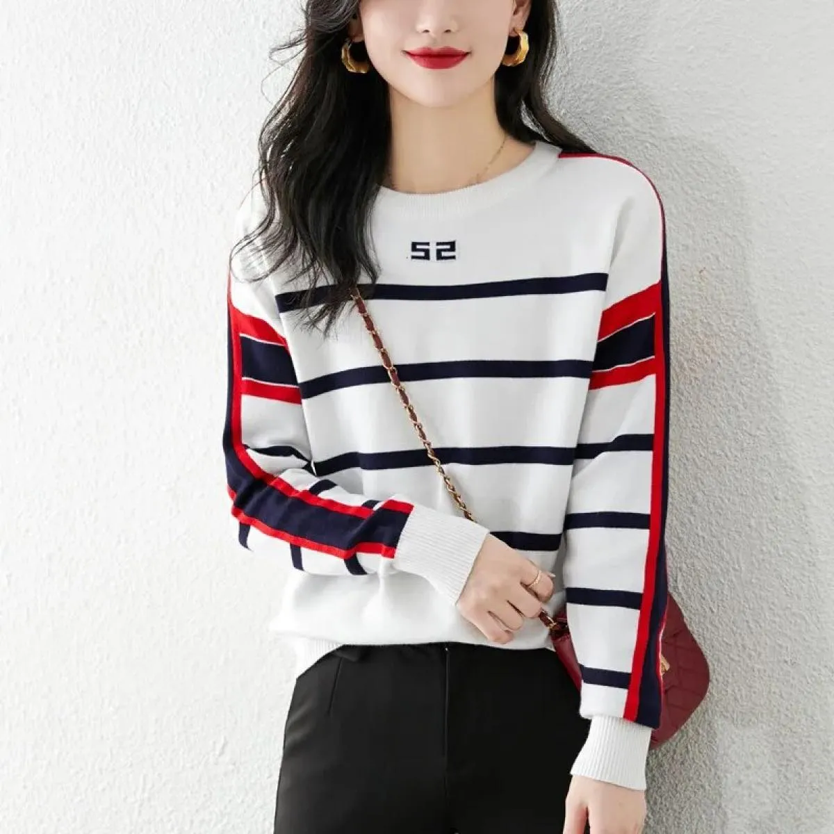 Maglione da donna Autunno Inverno O Collo Maglieria Manica lunga Maglione allentato Pullover Lady Maglione di alta qualità Top l
