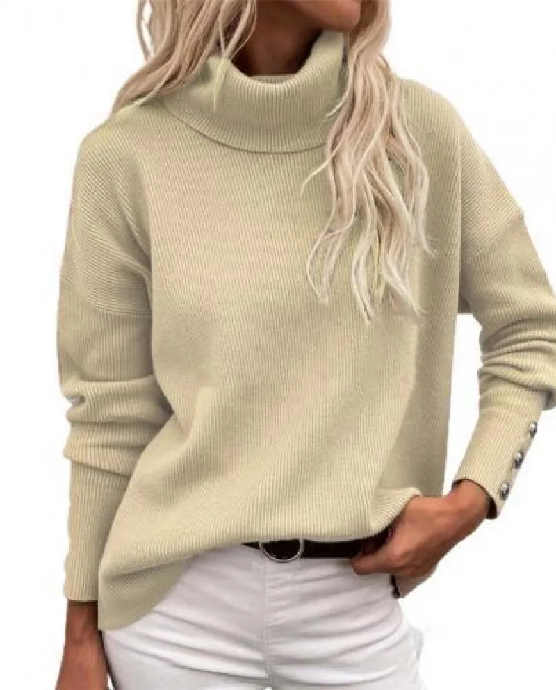 Maglione da donna Pullover invernale Maglione lavorato a maglia Top dolcevita tinta unita