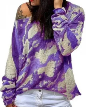 Maglione oversize Donna Elegante Tie Dye Maglione lavorato a maglia femminile Sle lungo