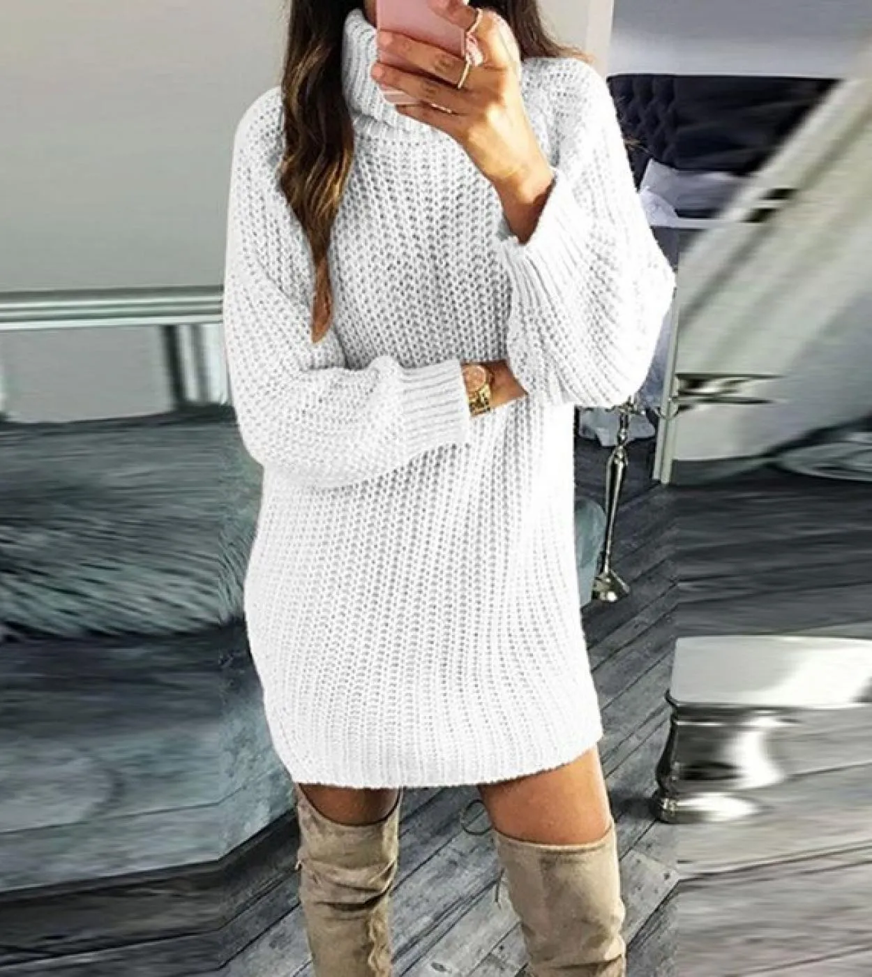 Maglione pullover a maniche lunghe a collo alto da donna Maglione invernale in maglia tinta unita Maglione carino da donna
