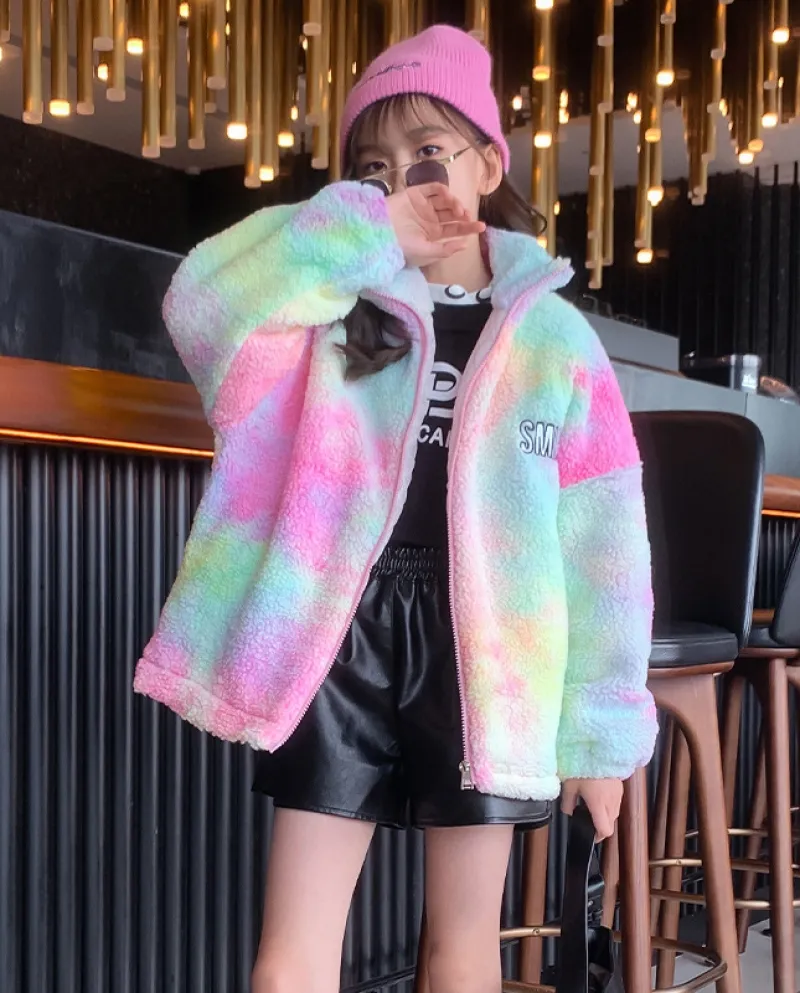 Maglione tie-dye per ragazze Nuovo maglione in pile di agnello per bambini