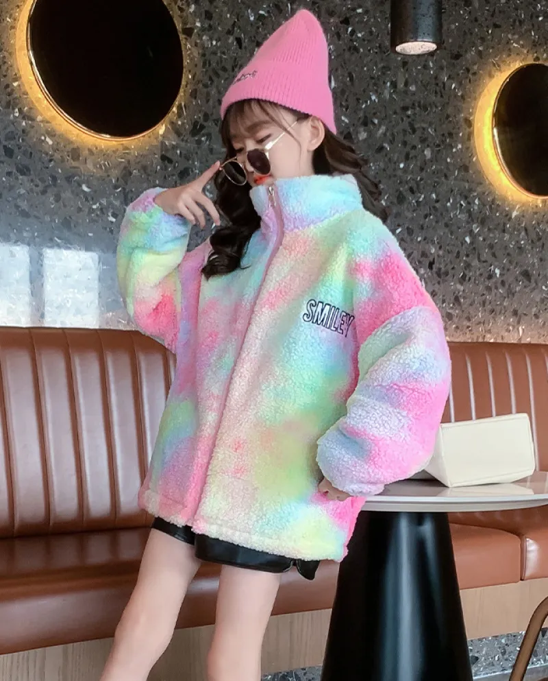 Maglione tie-dye per ragazze Nuovo maglione in pile di agnello per bambini