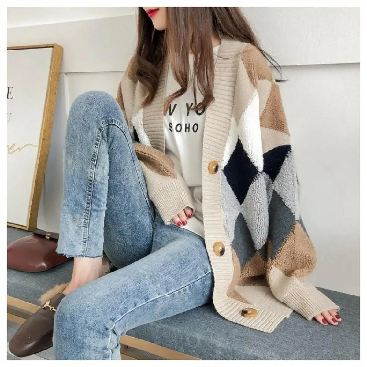 Maglioni da donna 2023 Nuovo maglione cardigan sciolto maglione lavorato a maglia spessa