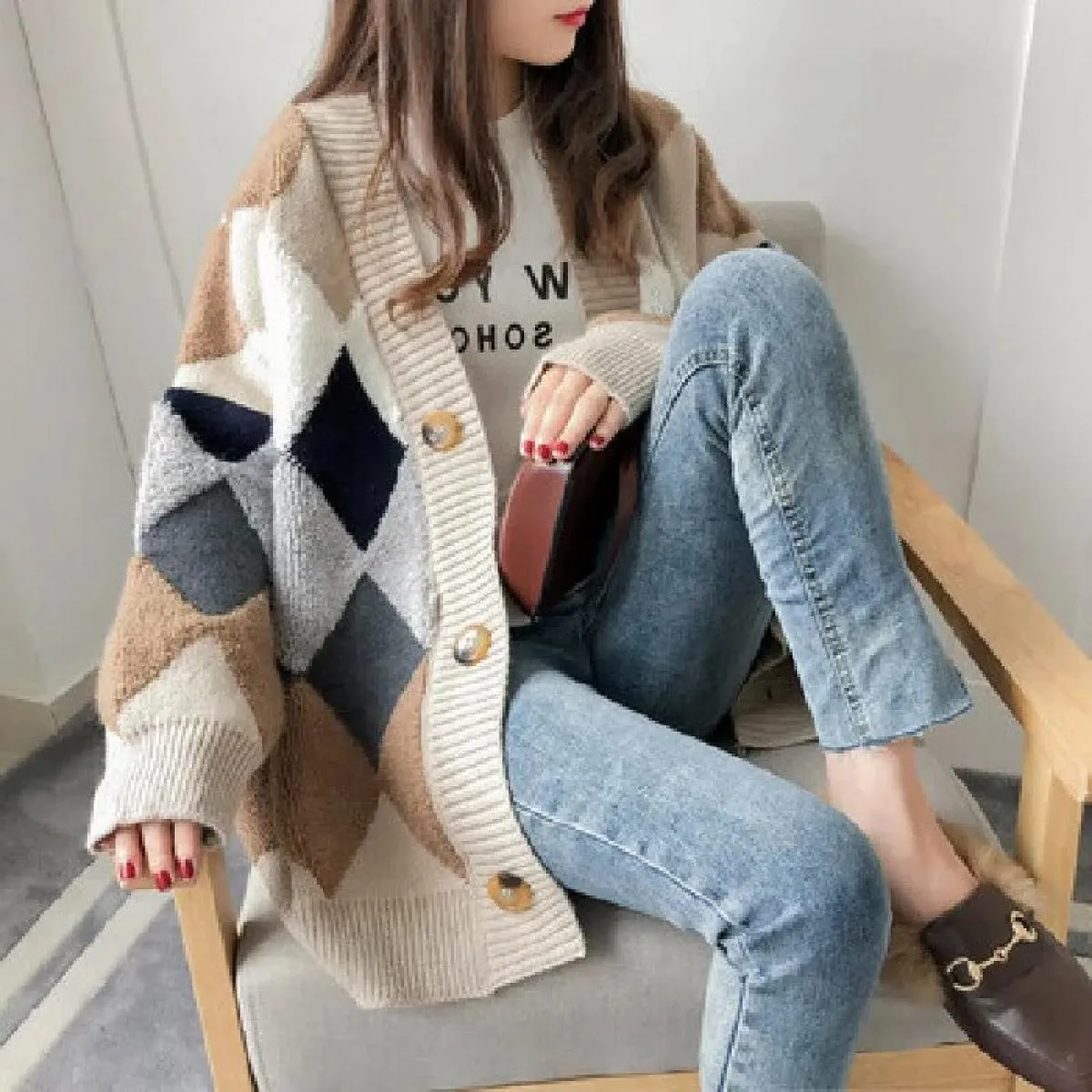 Maglioni da donna 2023 Nuovo maglione cardigan sciolto maglione lavorato a maglia spessa