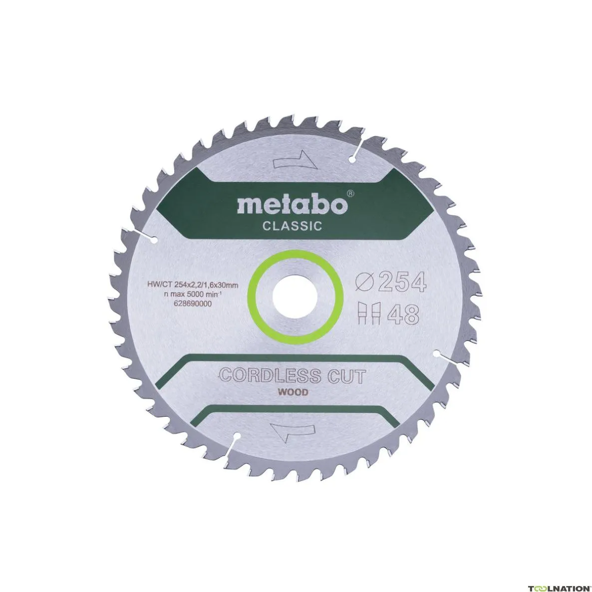 Metabo Accessori 628691000 Lama da taglio per legno a batteria - classica, 254x30 Z48 WZ 5° /B