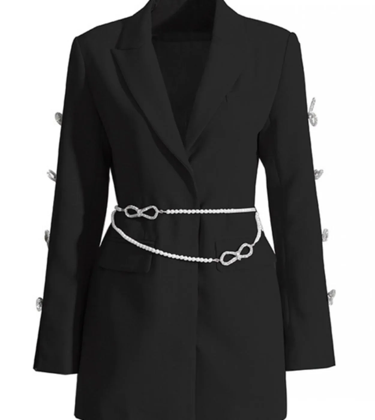 Mini abito con scollo a V e scollo a V a maniche lunghe con scollo a V e diamanti rossi con cintura di perle