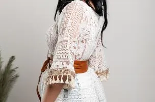 Mini abito estivo in pizzo Bangui, beige
