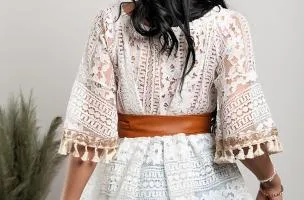 Mini abito estivo in pizzo Bangui, beige