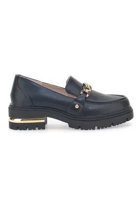 Mocassini Neri In Vera Pelle Con Catenina Oro Energy 1302