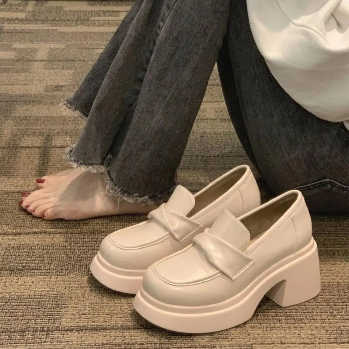 Moda Donna Tacchi alti Lolita Mary Janes Sandali Scarpe casual Chunky Pu Leather antiscivolo Scarpe Oxford 2023 Nuova Primavera