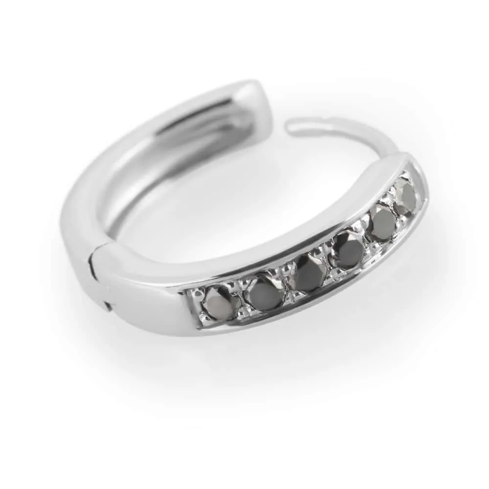 Mono Orecchino A Cerchio L'homme Diamant Oro Bianco 375/1000 Diametro 8 mm Diamante Nero 0,06 ct 1412986