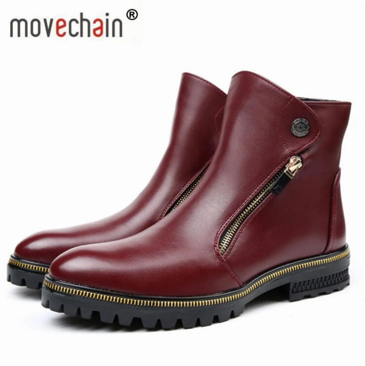 Movechain Moda Uomo Stivaletti in vera pelle Uomo Punta in metallo Punk Stivaletto Chelsea stile britannico Uomo Casual Sh