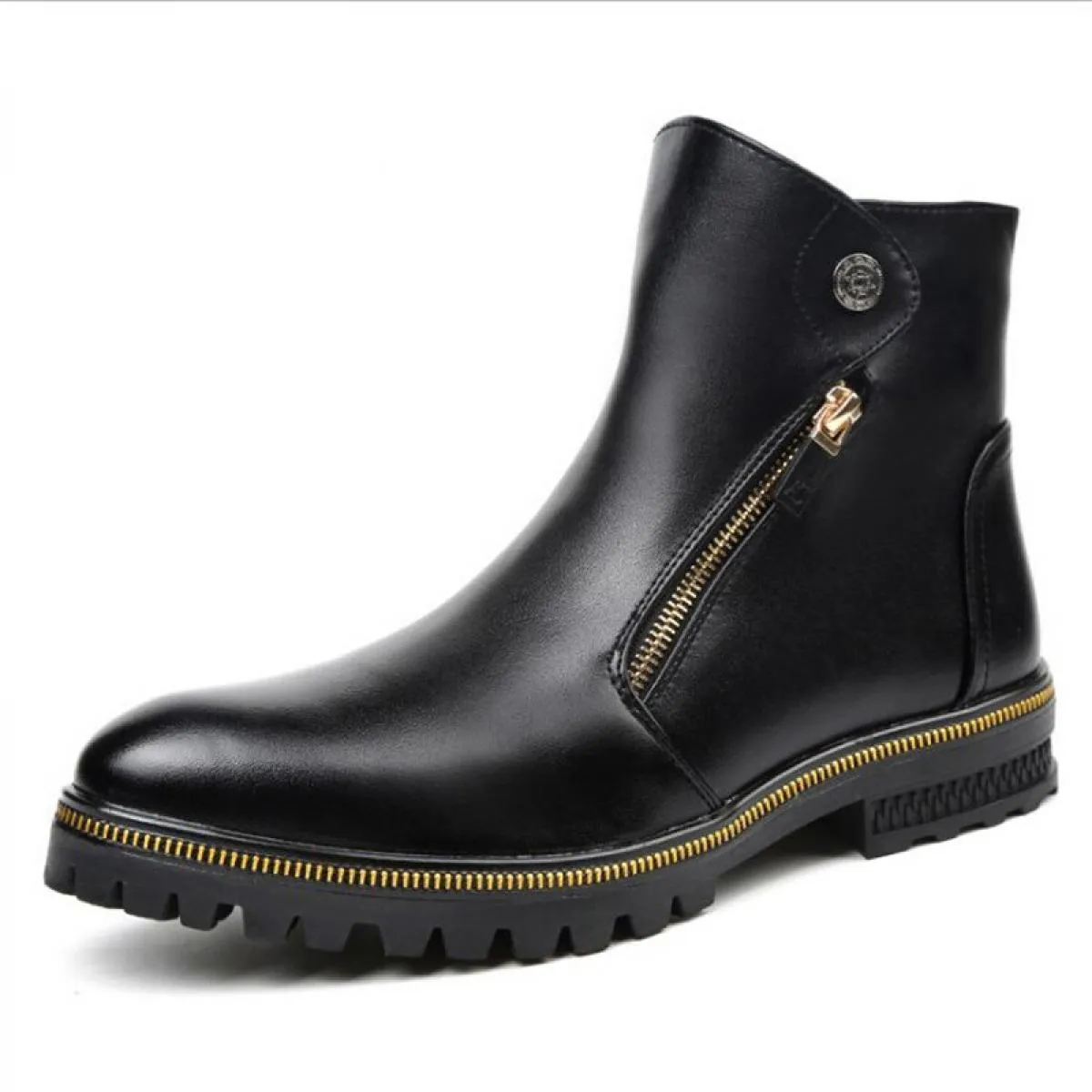 Movechain Moda Uomo Stivaletti in vera pelle Uomo Punta in metallo Punk Stivaletto Chelsea stile britannico Uomo Casual Sh
