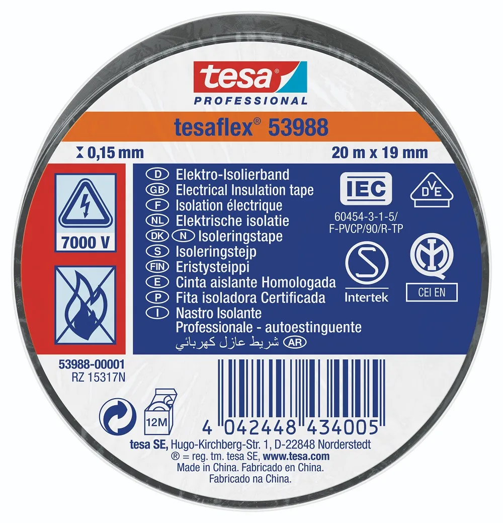 Nastro isolante elettrico Tesa Tesa 53988 in PVC morbido, 19mm x 20m x 150mm