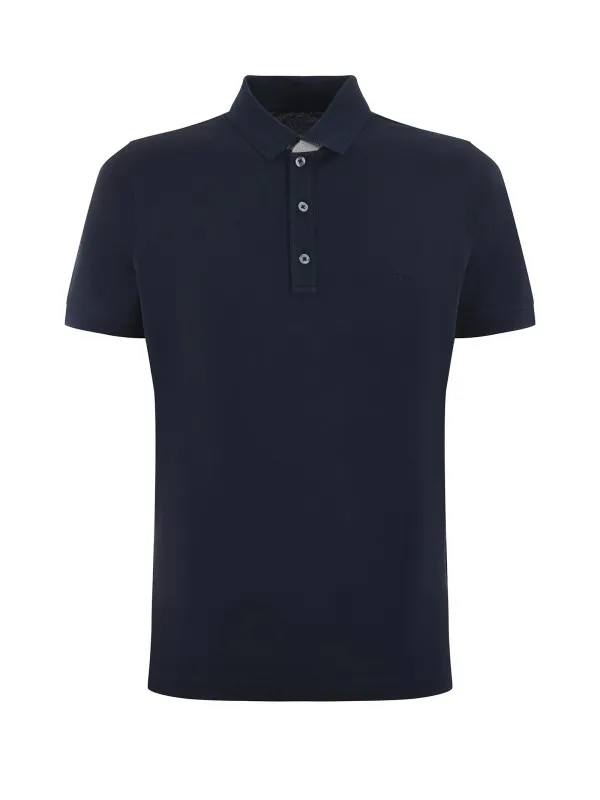 Navy blue short-sleeved polo shirt in cotton