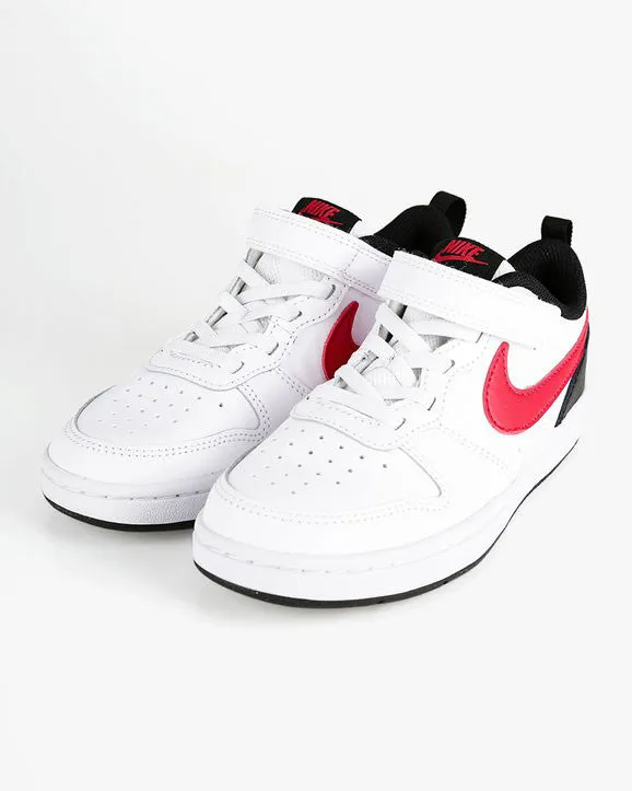 NIKE - Sneakers da bambino in VERA PELLE bianca e nera con dettagli rossi e strappo, numerata 19,5/27 - COURT BOROUGH LOW 2 TD  
