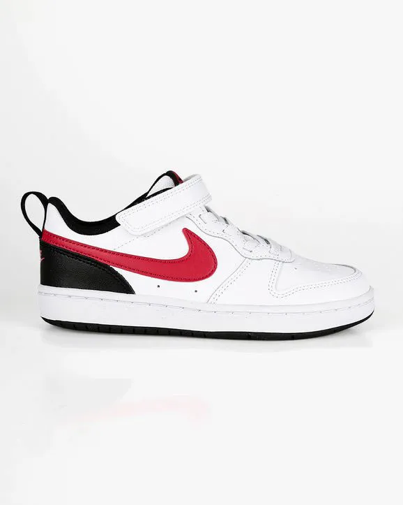 NIKE - Sneakers da bambino in VERA PELLE bianca e nera con dettagli rossi e strappo, numerata 19,5/27 - COURT BOROUGH LOW 2 TD  