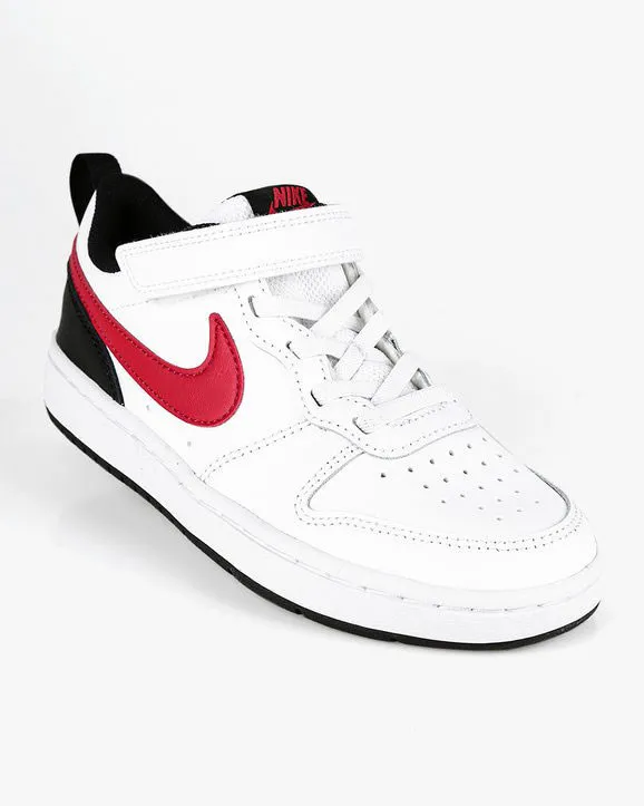 NIKE - Sneakers da bambino in VERA PELLE bianca e nera con dettagli rossi e strappo, numerata 19,5/27 - COURT BOROUGH LOW 2 TD  