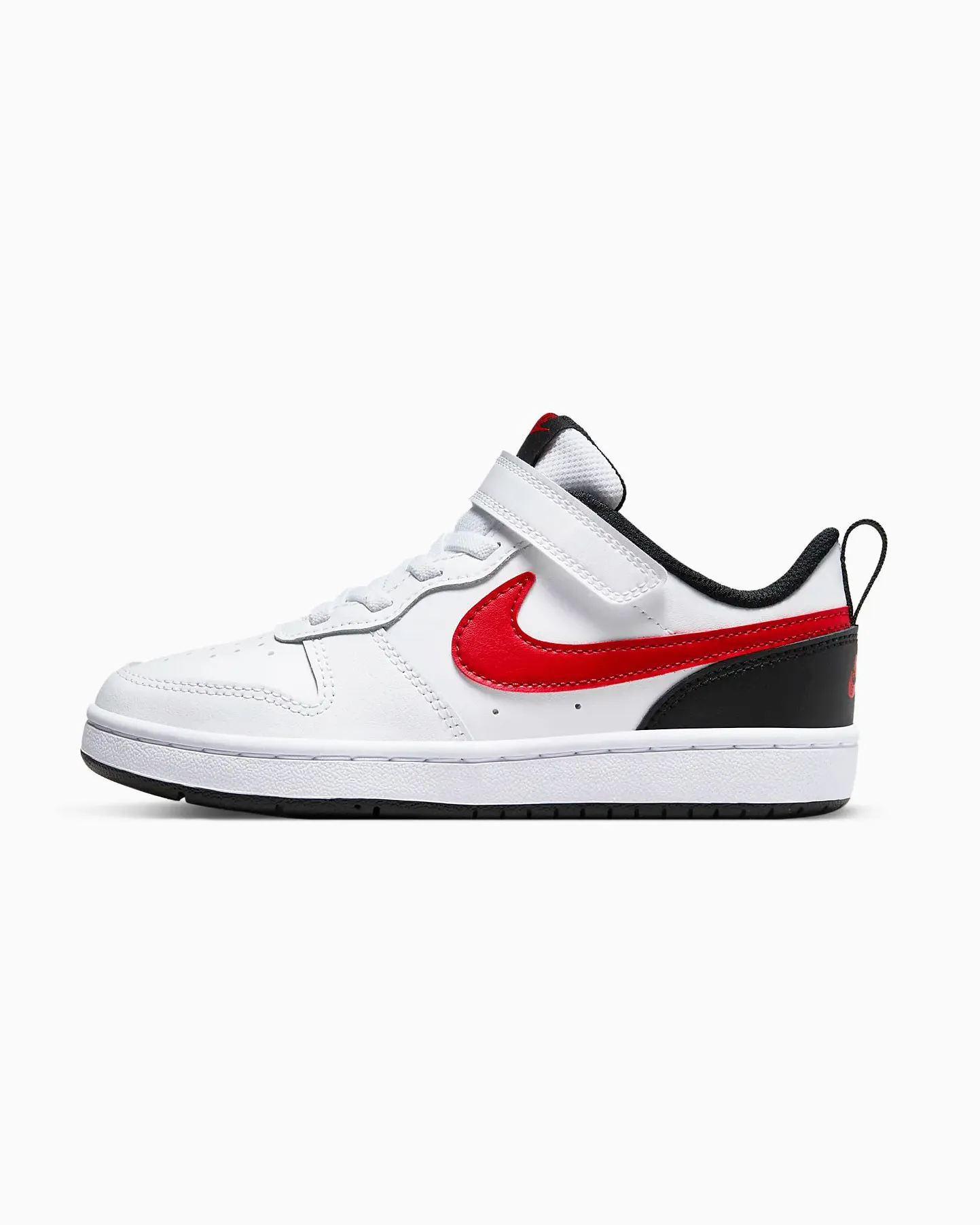 NIKE - Sneakers da bambino in VERA PELLE bianca e nera con dettagli rossi e strappo, numerata 19,5/27 - COURT BOROUGH LOW 2 TD  