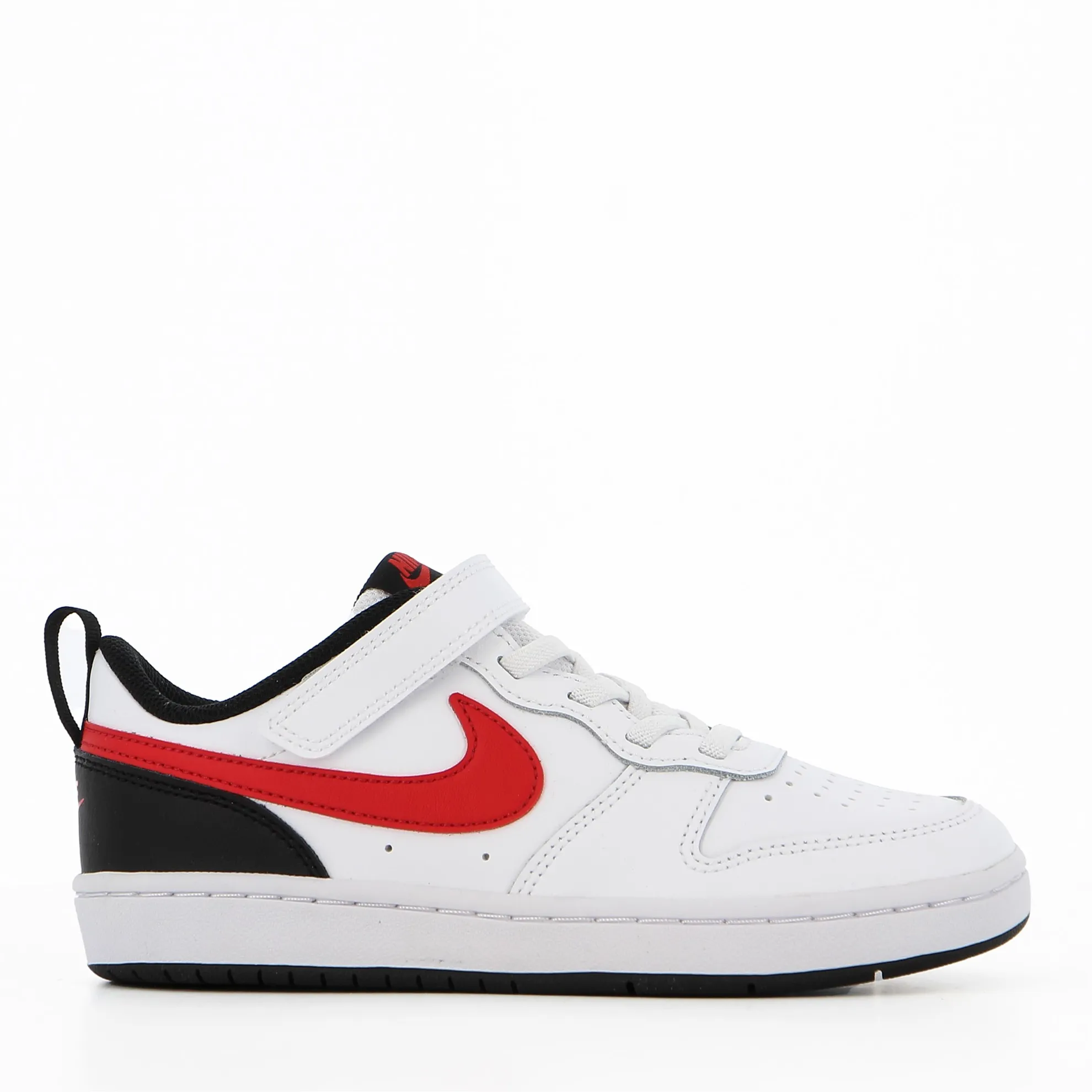 NIKE - Sneakers da bambino in VERA PELLE bianca e nera con dettagli rossi e strappo, numerata 28/35 - COURT BOROUGH LOW 2 PS    