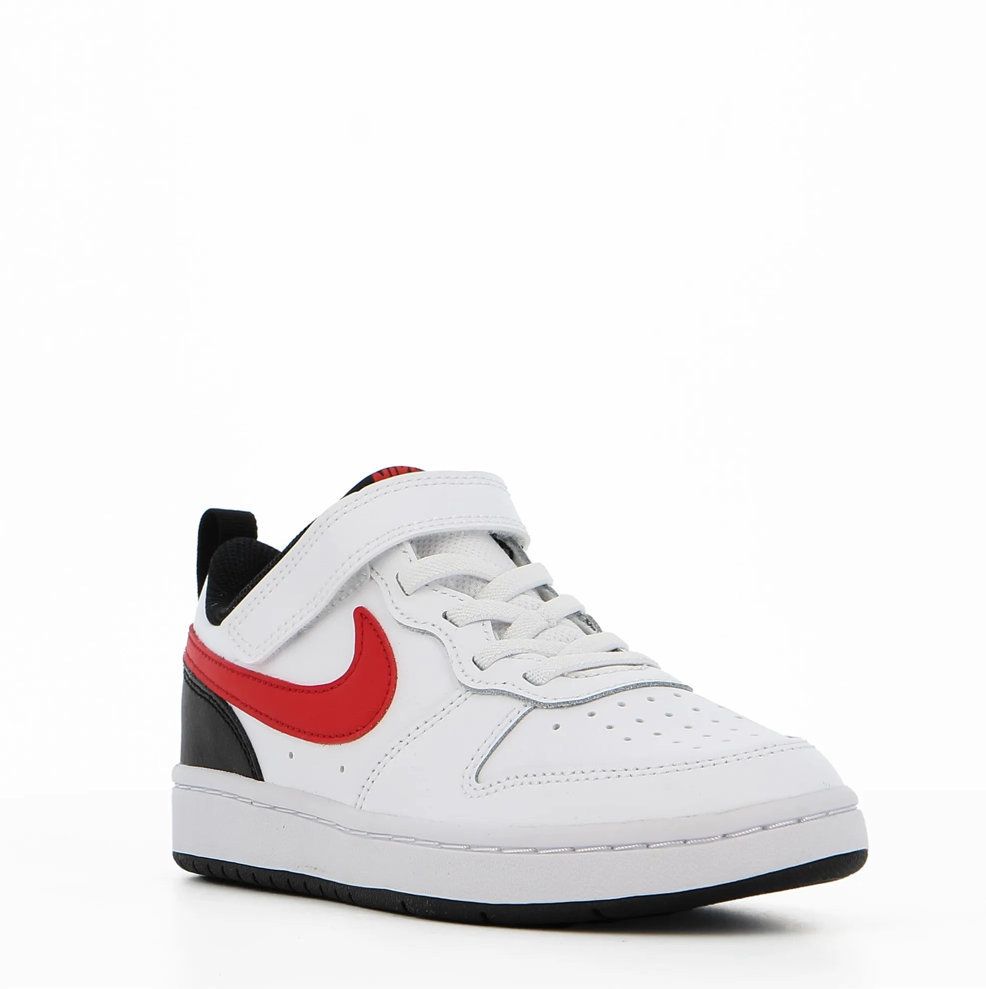 NIKE - Sneakers da bambino in VERA PELLE bianca e nera con dettagli rossi e strappo, numerata 28/35 - COURT BOROUGH LOW 2 PS    