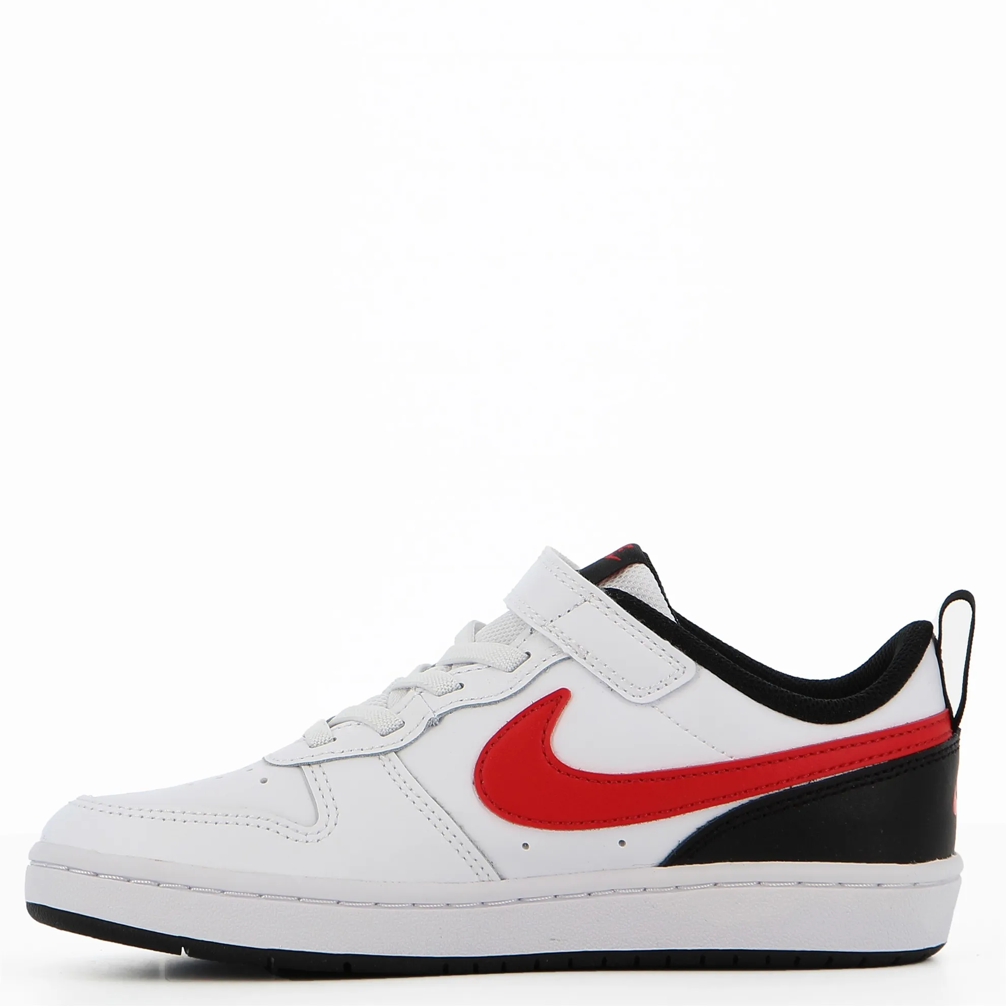 NIKE - Sneakers da bambino in VERA PELLE bianca e nera con dettagli rossi e strappo, numerata 28/35 - COURT BOROUGH LOW 2 PS    