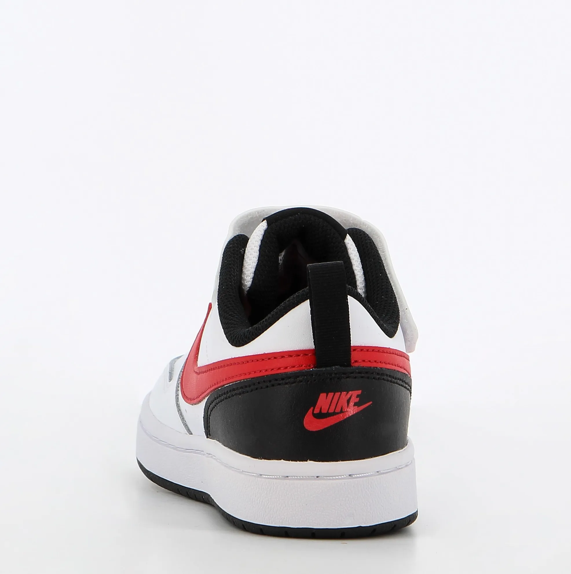 NIKE - Sneakers da bambino in VERA PELLE bianca e nera con dettagli rossi e strappo, numerata 28/35 - COURT BOROUGH LOW 2 PS    