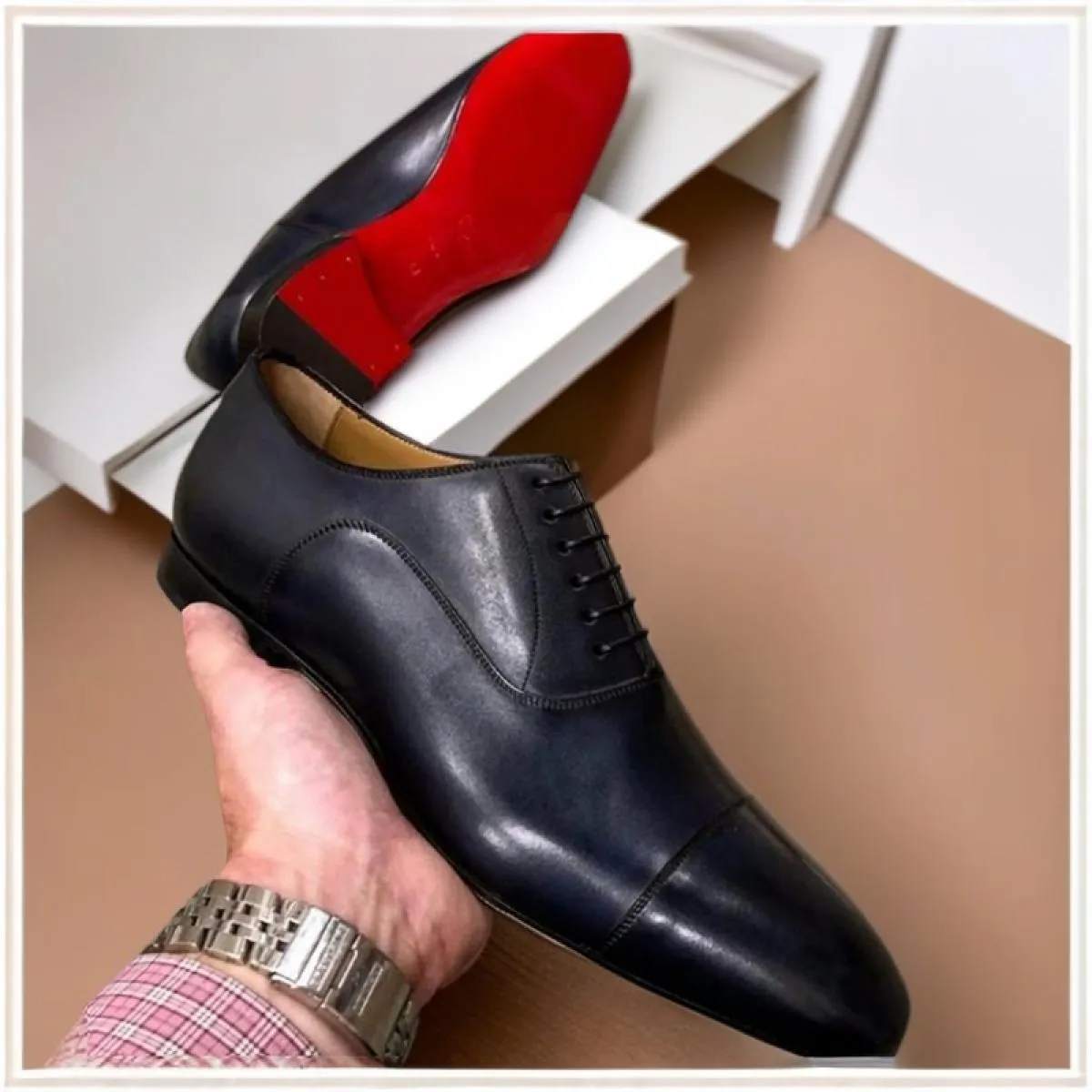 Nuove scarpe Oxford nere da uomo Suola rossa Punta tonda Stringate Scarpe formali da uomo marroni Scarpe da uomo fatte a mano da