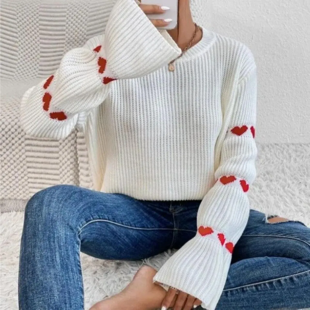 Nuovo maglione pullover a maniche lunghe autunno primavera allentato maglione jacquard amore sciolto 2023