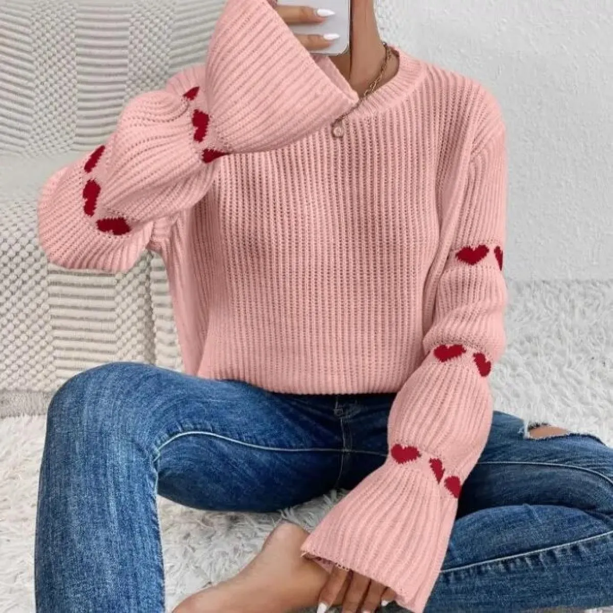 Nuovo maglione pullover a maniche lunghe autunno primavera allentato maglione jacquard amore sciolto 2023