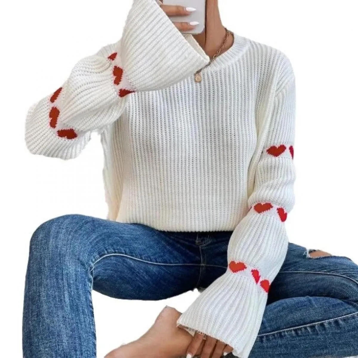 Nuovo maglione pullover a maniche lunghe autunno primavera allentato maglione jacquard amore sciolto 2023