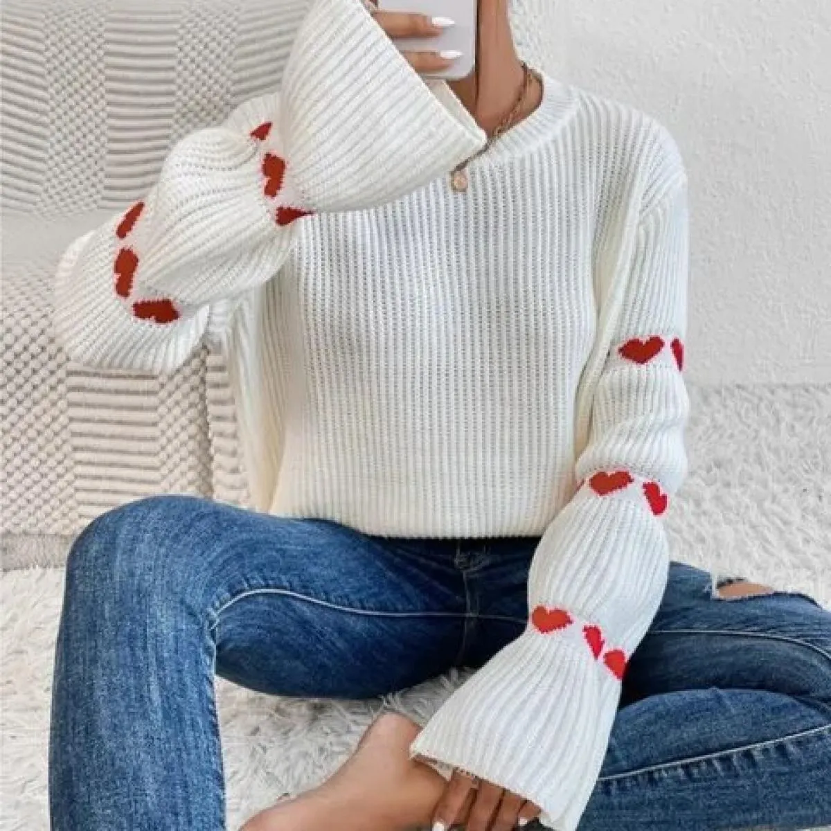 Nuovo maglione pullover a maniche lunghe autunno primavera allentato maglione jacquard amore sciolto 2023