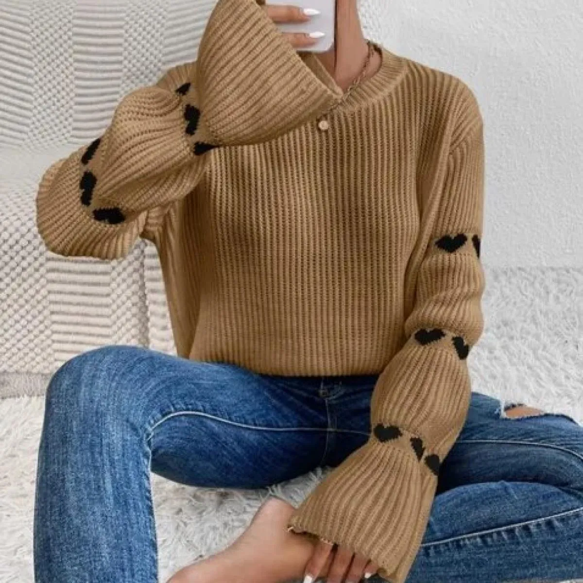 Nuovo maglione pullover a maniche lunghe autunno primavera allentato maglione jacquard amore sciolto 2023