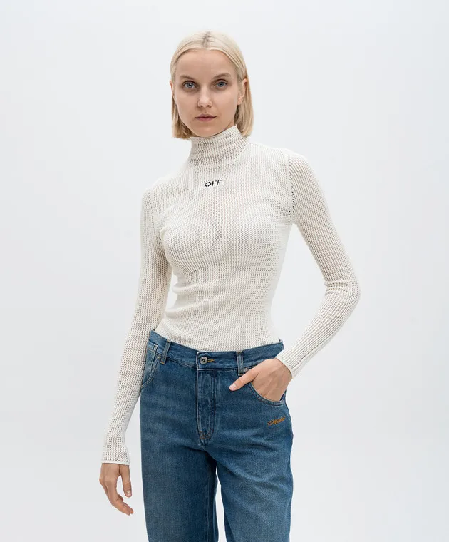 Off-White Golf bianco con motivo logo Off OWHF042F24KNI002