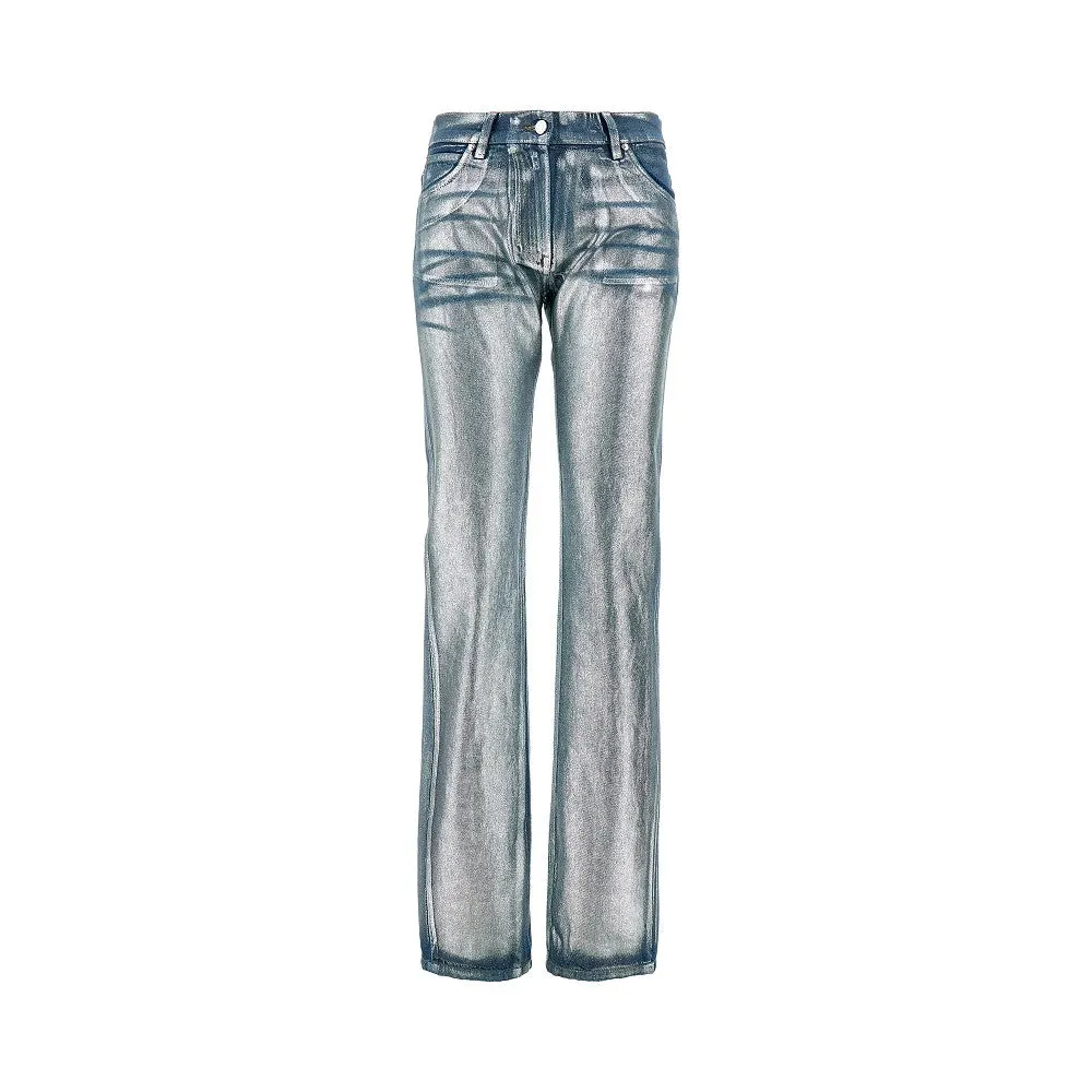 Pantalone in denim spalmato metallizzato