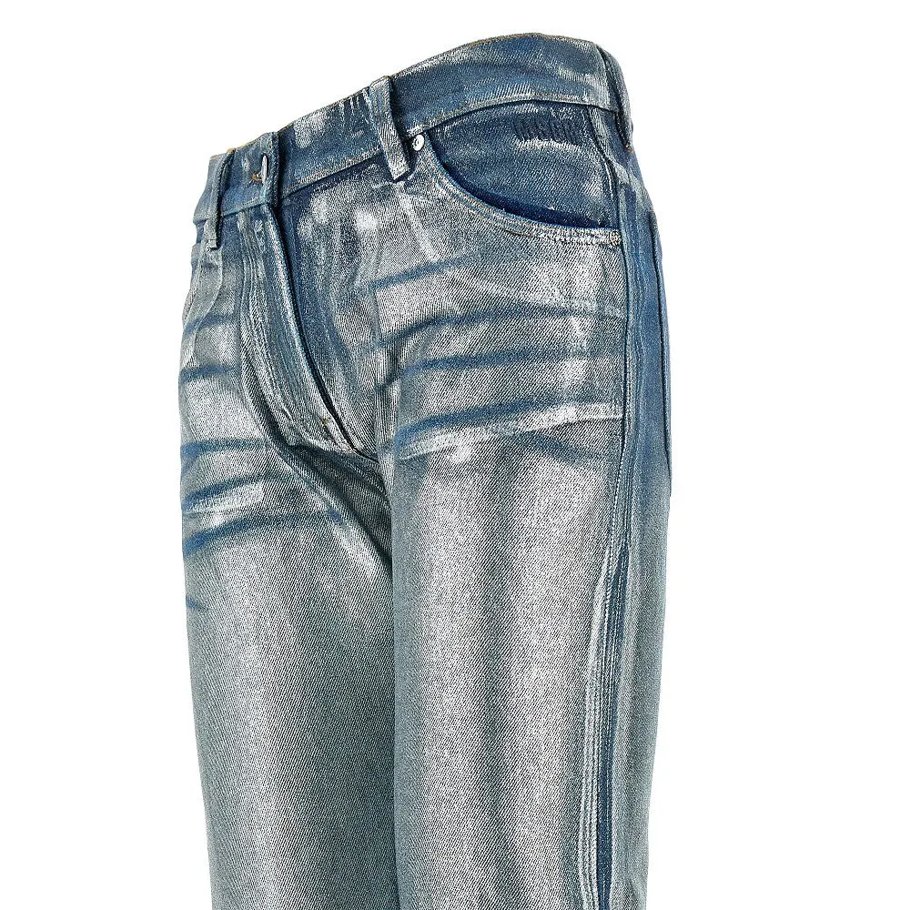 Pantalone in denim spalmato metallizzato